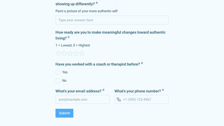 Authentic Living Coaching Intake Form preview