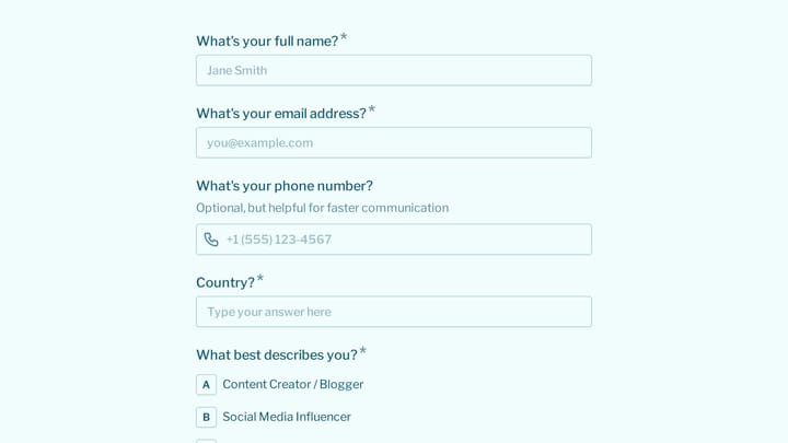 Affiliate Program Application preview