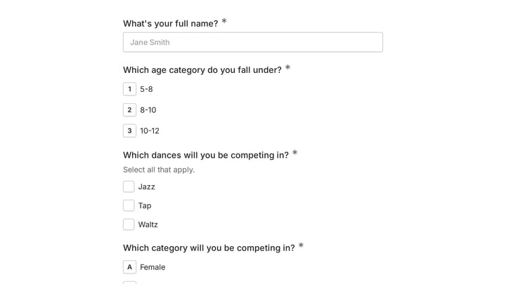 Dance Competition Registration Form preview