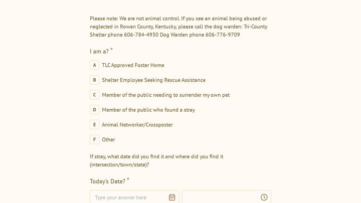Dog Temperament Questionnaire Form preview