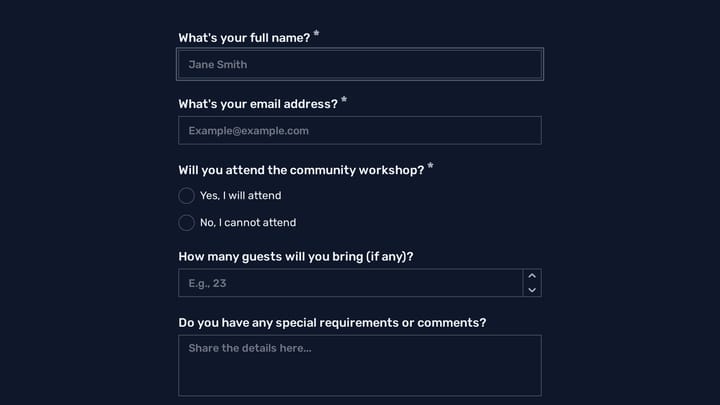 Community Workshop RSVP Form preview