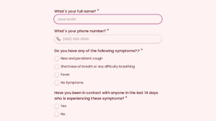 Coronavirus Screening Form preview