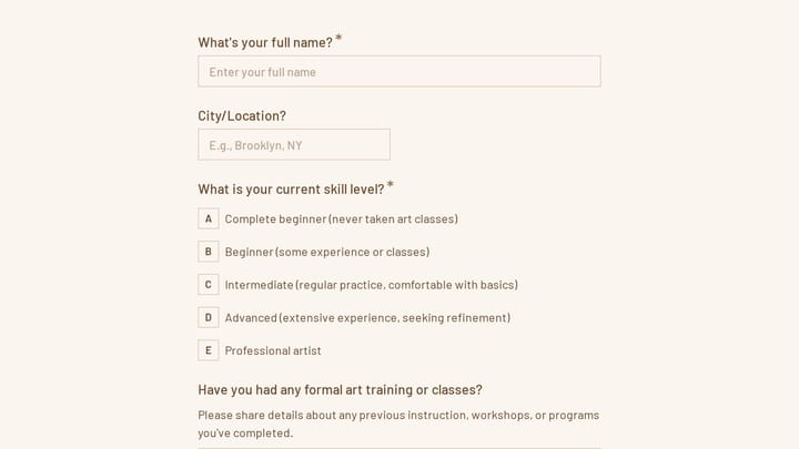 Art Instruction Discovery Questionnaire preview