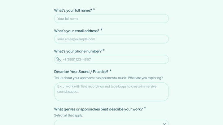 Experimental Music Collective Membership Application preview
