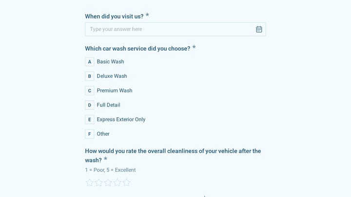 Car Wash Customer Feedback Survey preview