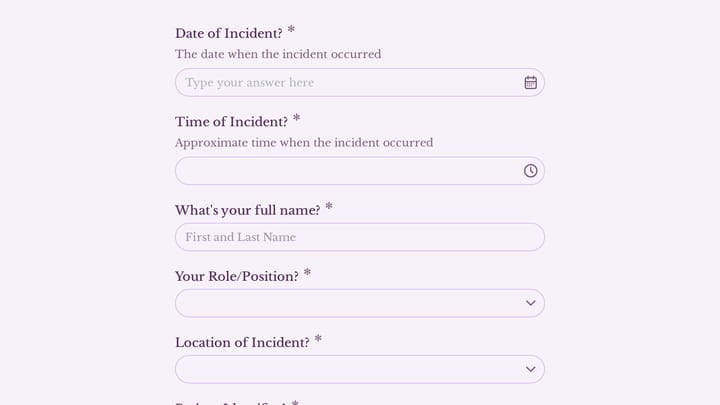 Safety Incident Report preview