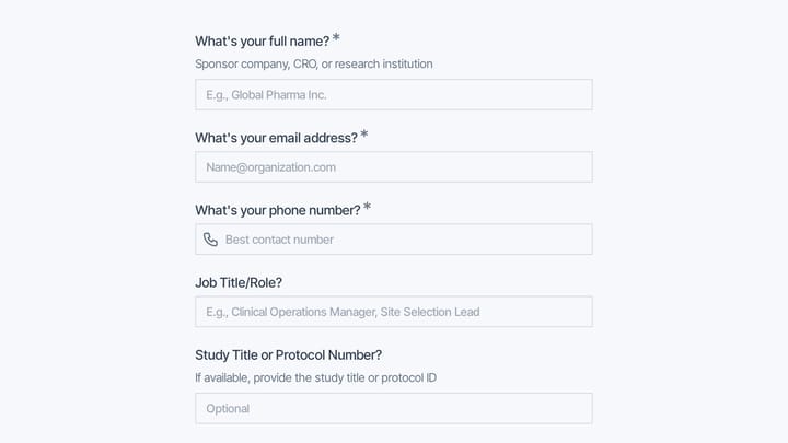Clinical Trial Site Selection Inquiry preview