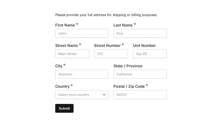 Address form preview