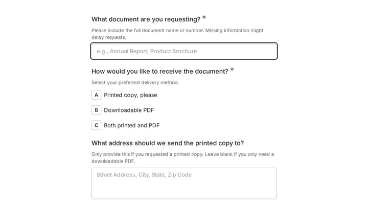 Document delivery form preview