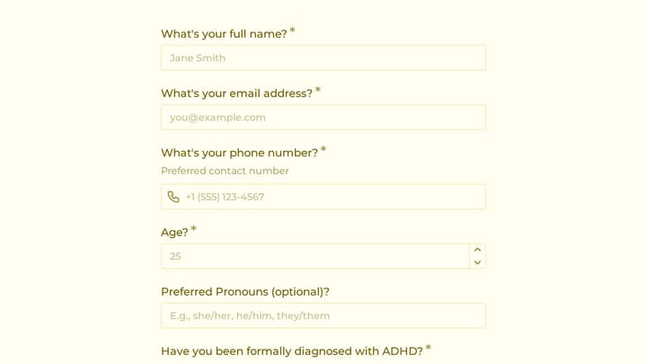 ADHD Coaching Intake Form preview