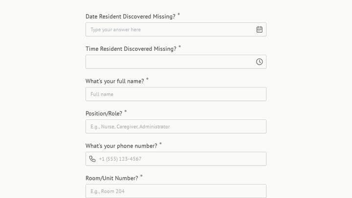 Missing Resident Report preview
