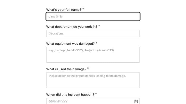 Damage Report Form preview