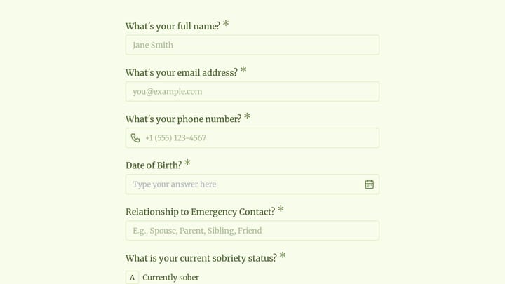 Recovery Coaching Intake Form preview