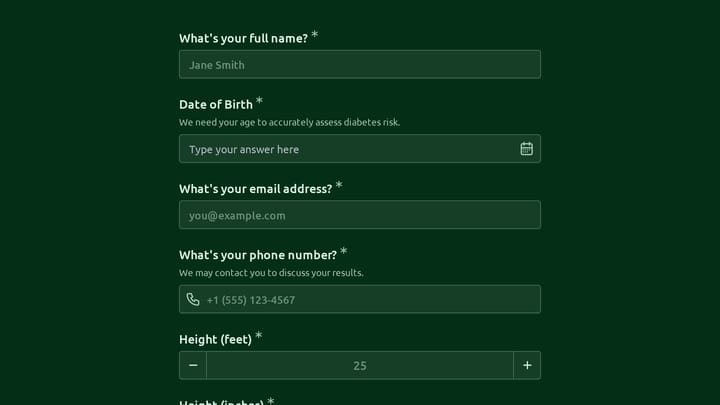 Diabetes Risk Assessment Form preview