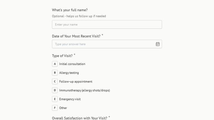 Allergy and Immunology Clinic Patient Feedback Survey preview