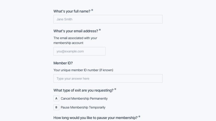 Membership Exit Request preview