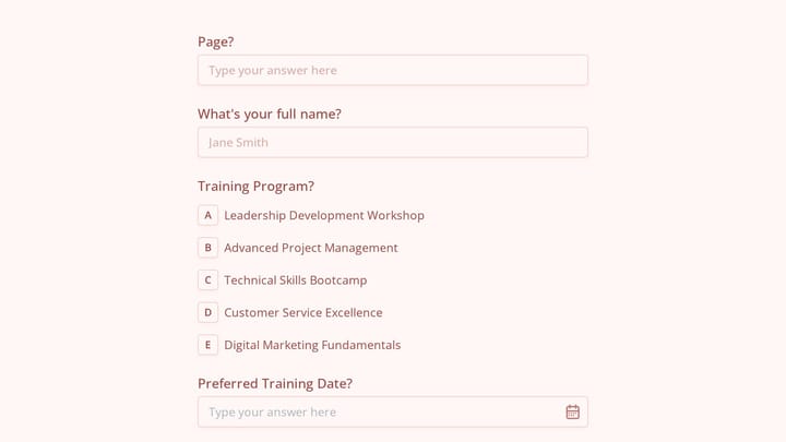 Training Application Form preview