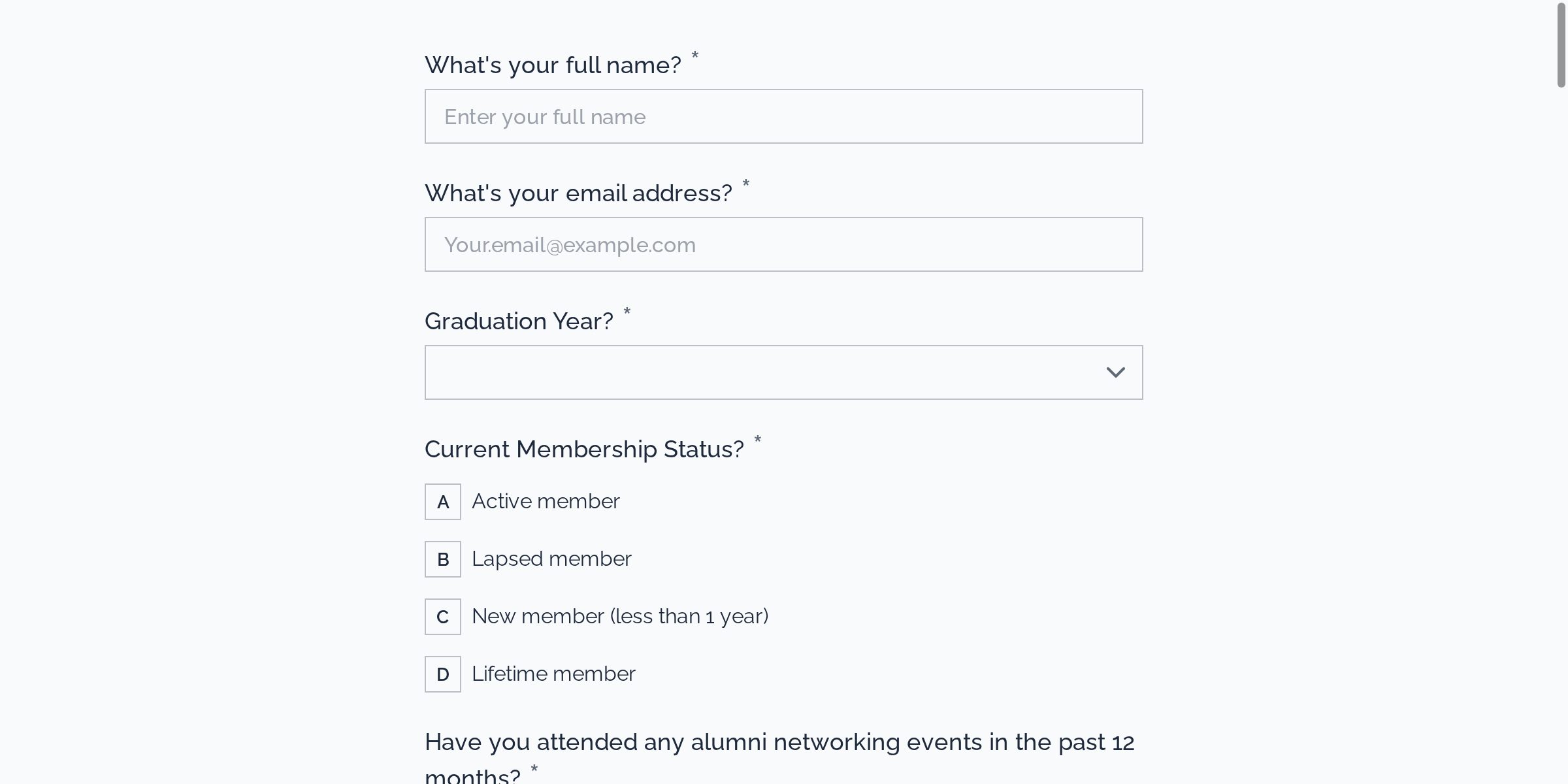 Alumni Association Member Engagement Survey Form