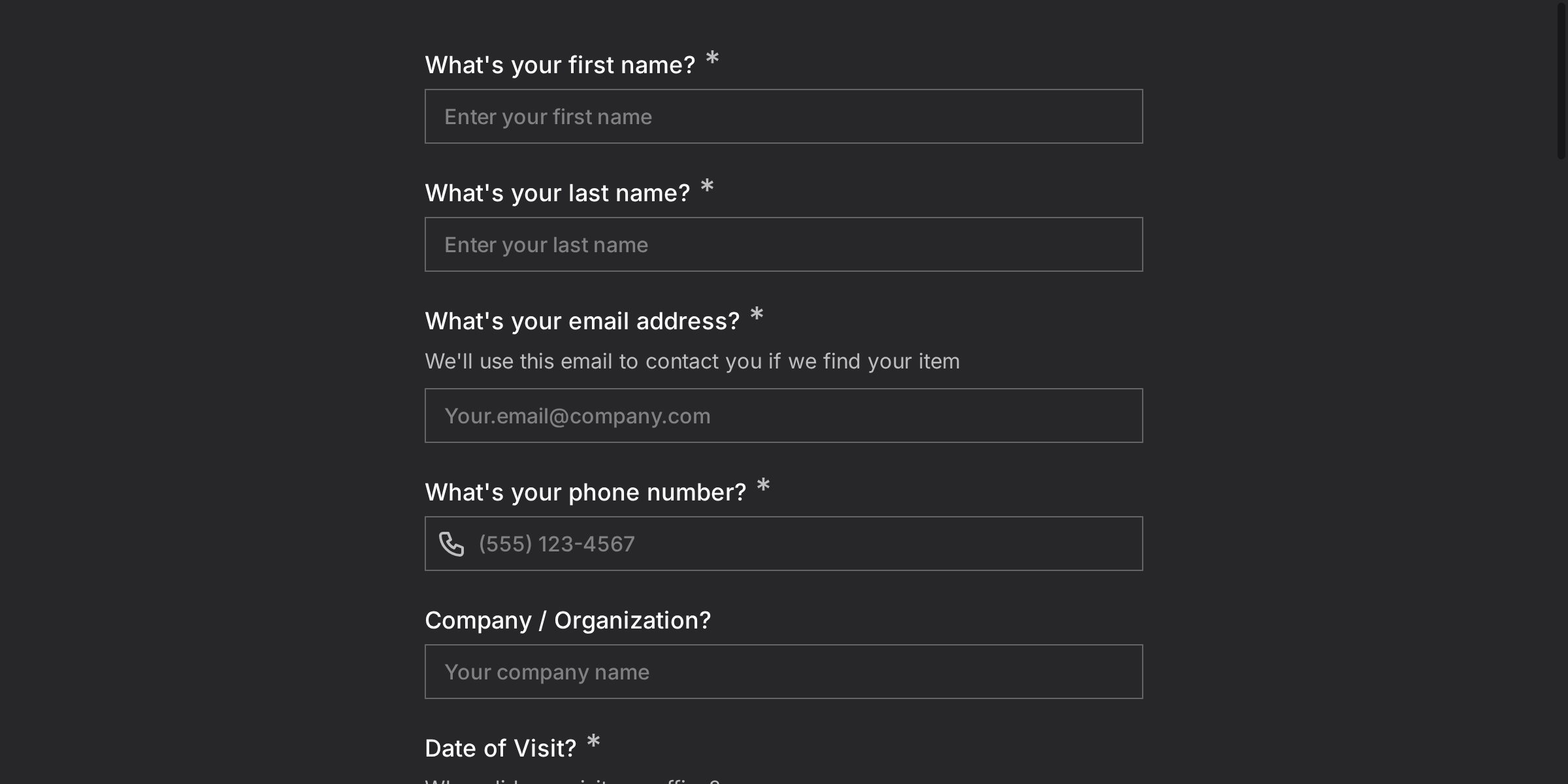Visitor Lost Property Report Form