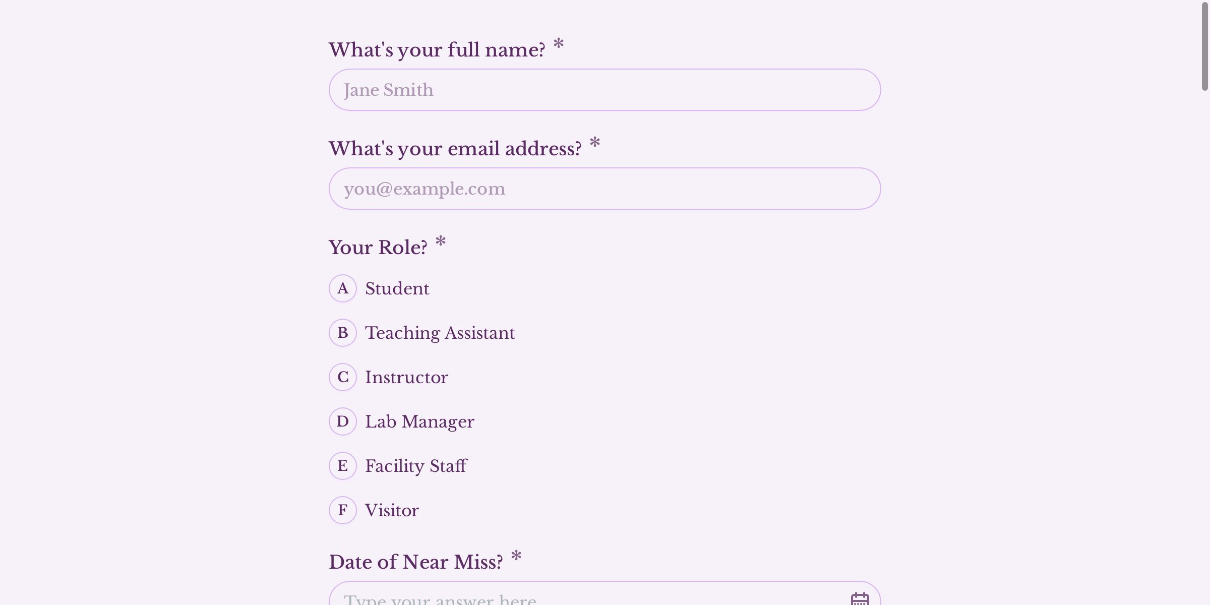 Brewing Classroom Near Miss Incident Report Form