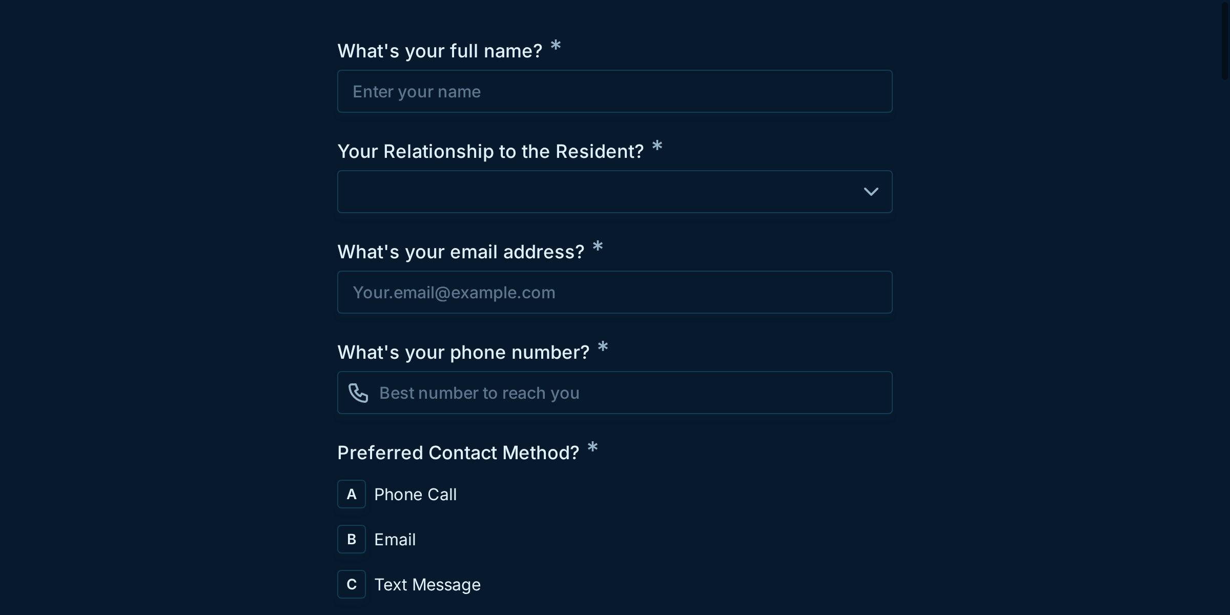 Assisted Living Facility Inquiry Form