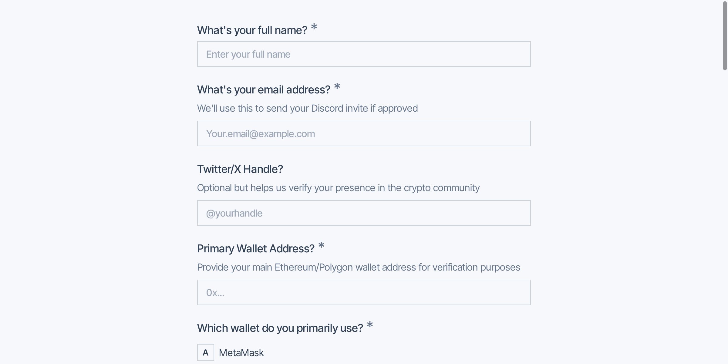 Crypto Community Membership Application Form