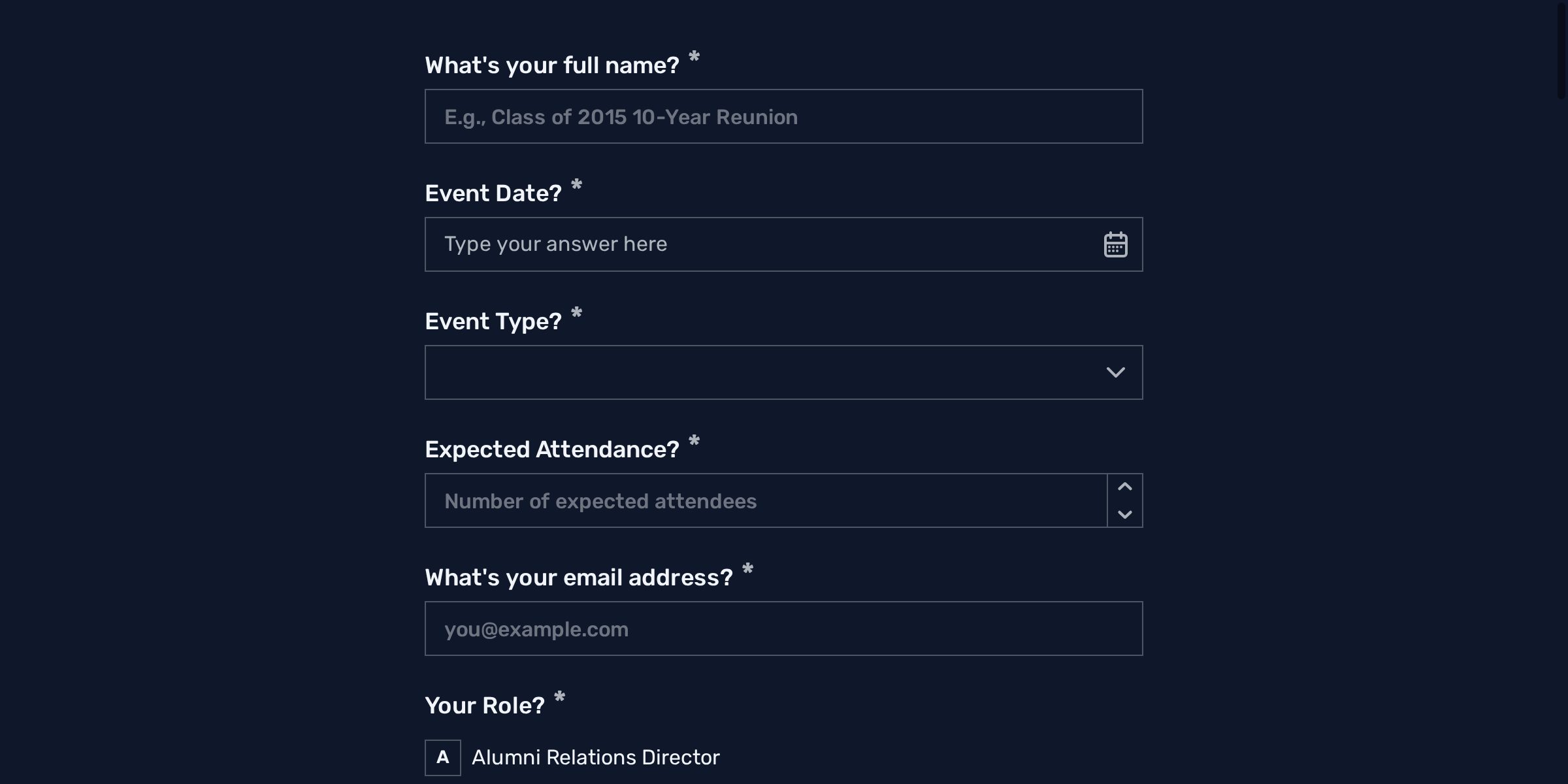Alumni Event Resource Planning Event Registration Form