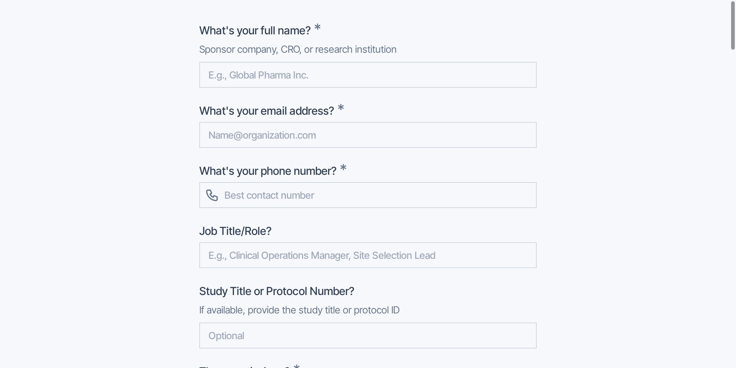 Clinical Trial Site Selection Inquiry Form