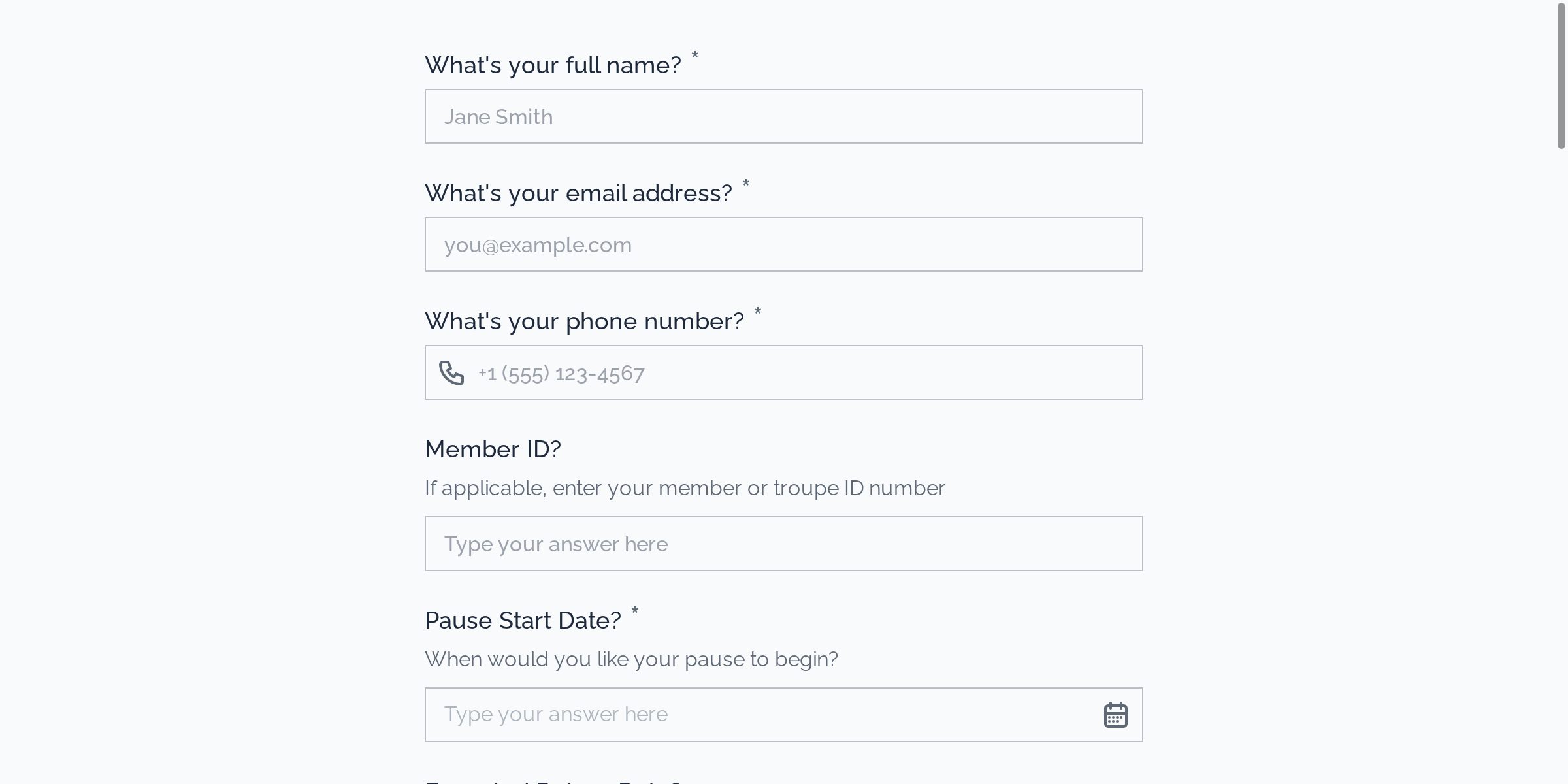 Membership Pause Request Form for Rehearsals and Member Roles