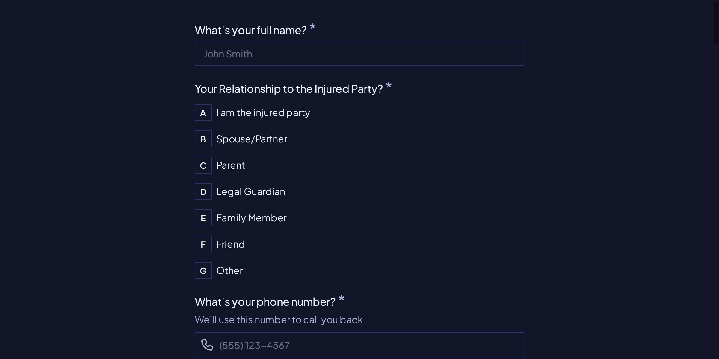 Catastrophic Injury Callback Request Form