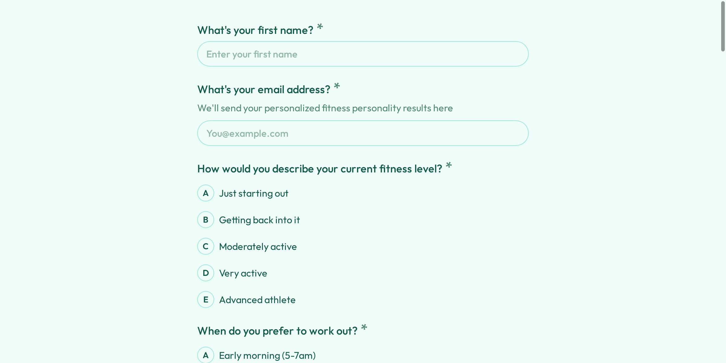 Discover Your Fitness Personality Form