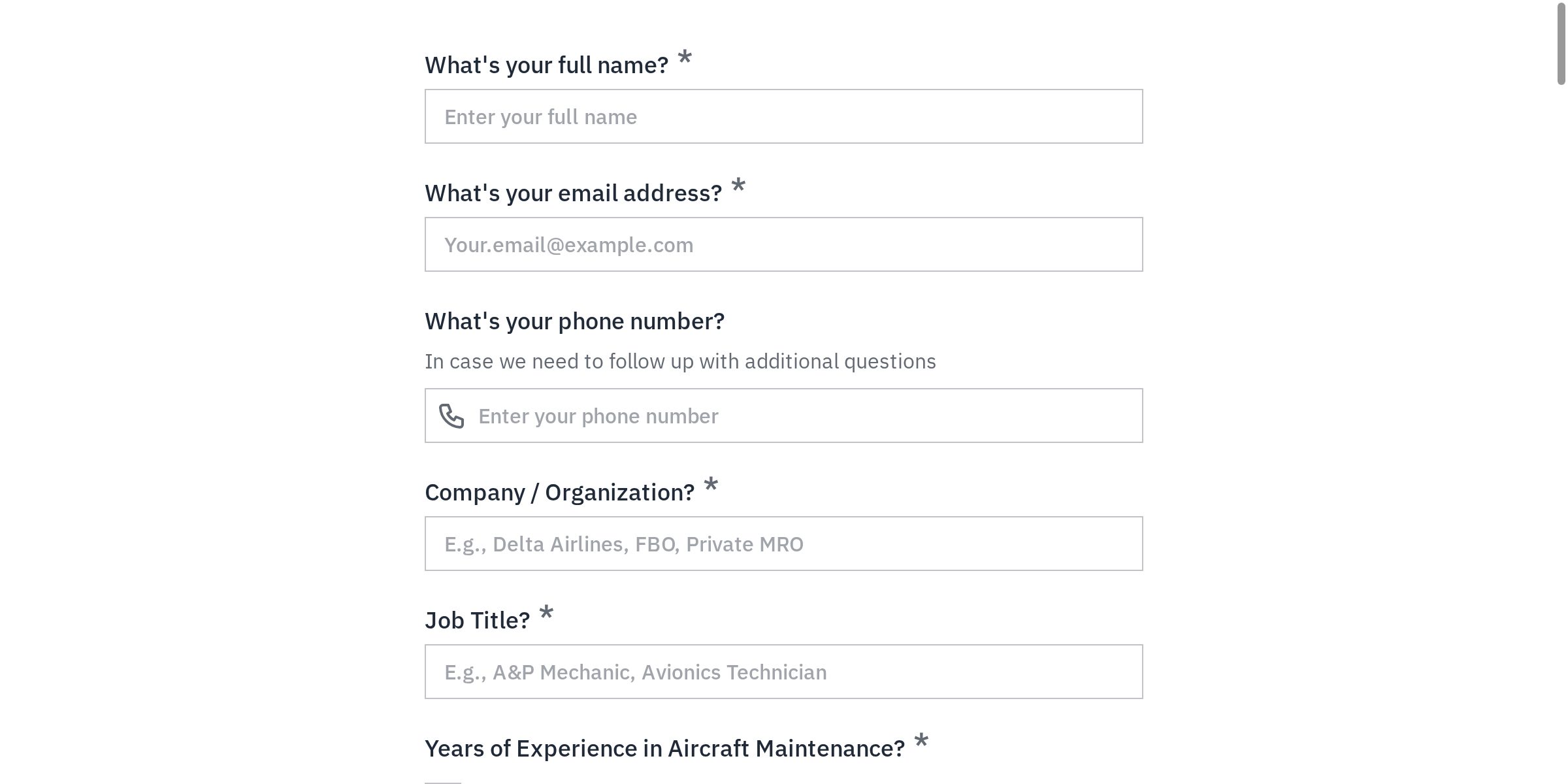 Aircraft Maintenance Software User Research Form
