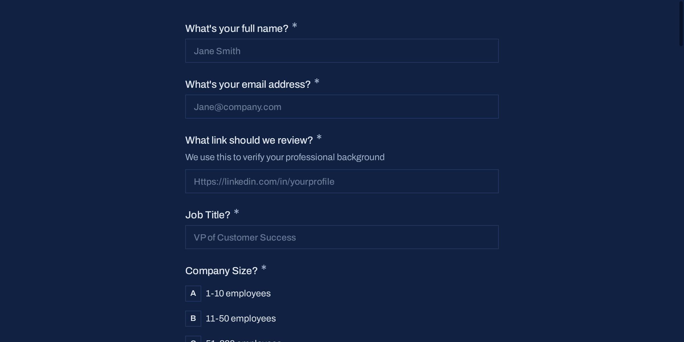 Customer Success Leaders Membership Application Form