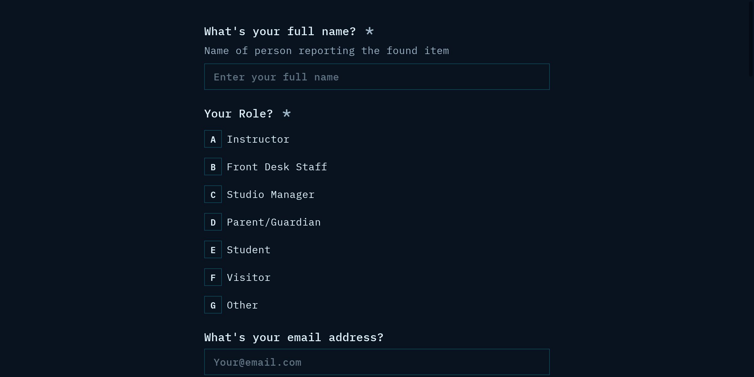 Found Item Report Template for Dance Studios