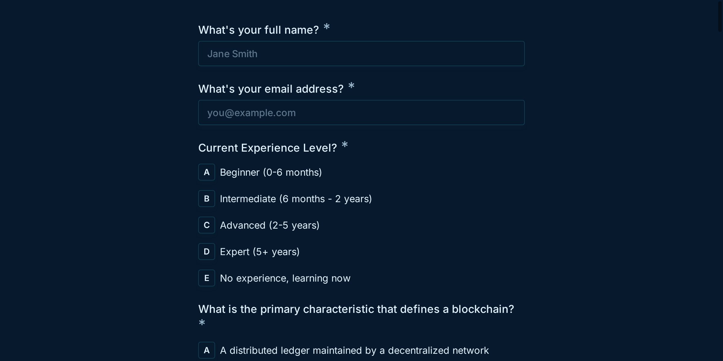 Blockchain Developer Fundamentals Quiz Form