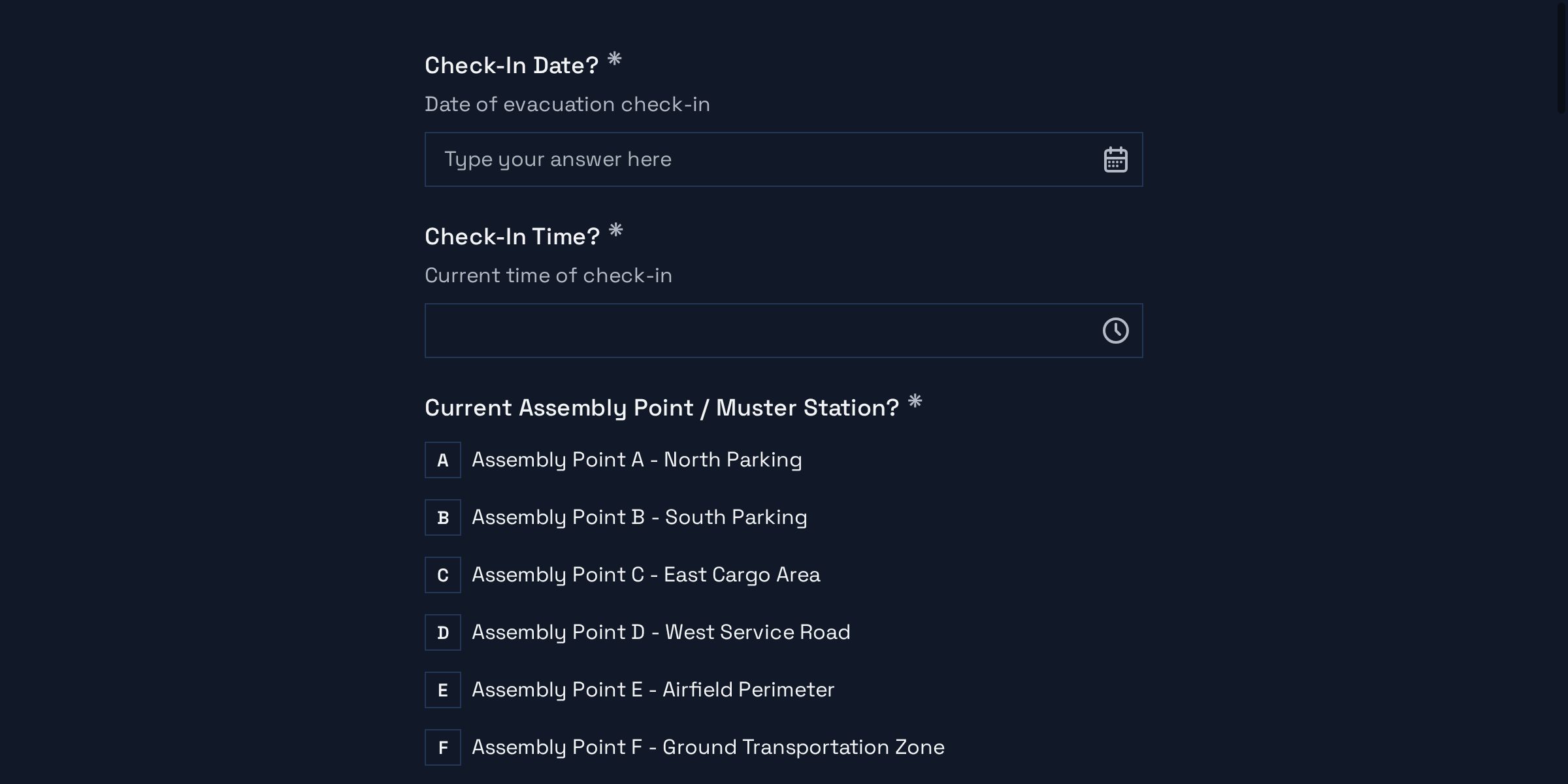 Airport Terminal Evacuation Check-In Form
